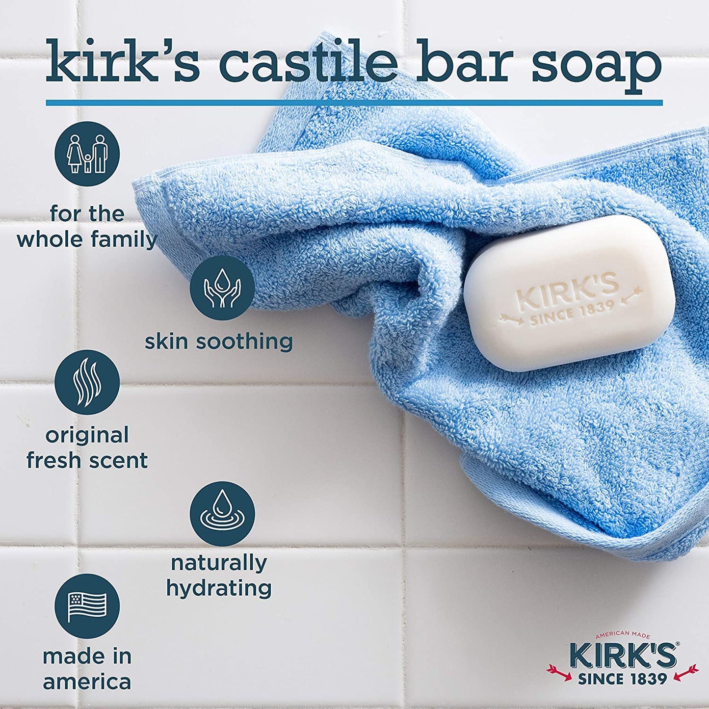 Kirks Natural Original Castile Soap, 4 Ounce - 12 per case.