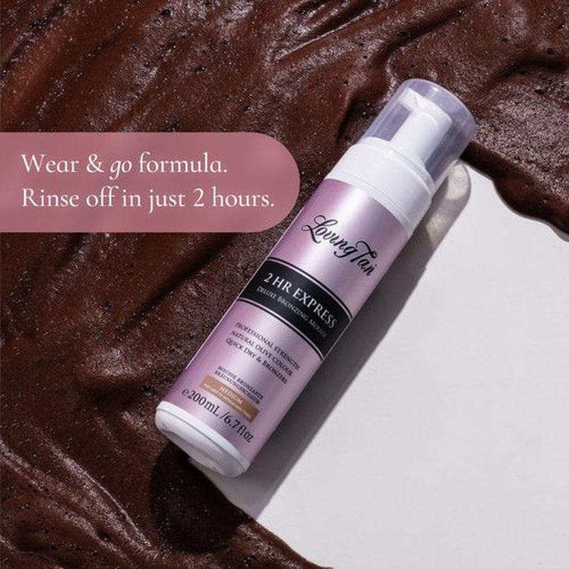 Loving Tan 2 HR Express Mousse, Medium - Streak Free, Natural looking, Professional Strength Sunless Tanner - Up to 5 Self Tan Applications per Bottle, Cruelty Free, Naturally Derived DHA - 4 FL Oz