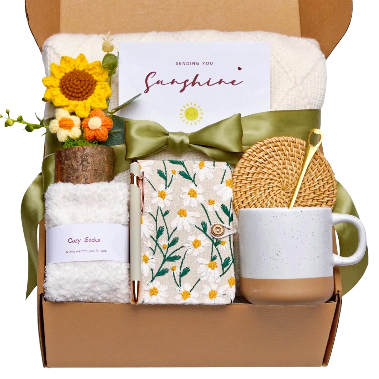 Kindre Natome Get Well Soon Gift Baskets for Women, After Surgery Recovery Care Package with Cozy Blanket & Mug, Thinking of You Feel Better Gifts, Self Care Gifts, Sunflower Sending Sunshine Box Set