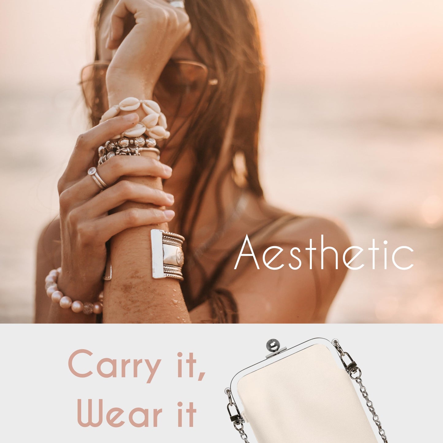 BORSALI Double Eyeglass Case for Women- Small Vegan Leather Crossbody Phone Bag - Soft Versatile Sunglass & Cell Phone Purse in one -Crossbody Chain Incl. (Cream)