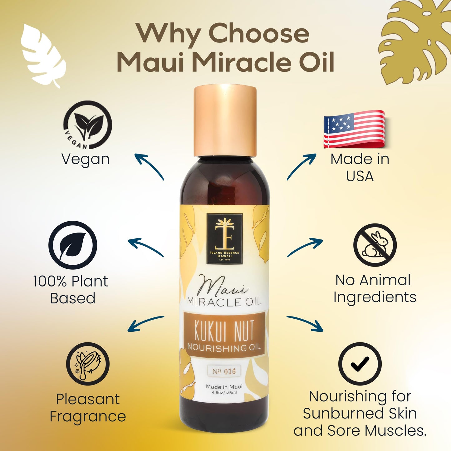 Island Essence Organic Kukui Nut Nourishing Oil – Hawaiian Blend with Kukui Nut Oil for Body & Hair – Made in Maui – 4.5 oz Bottle for Body Massage - Massage oils