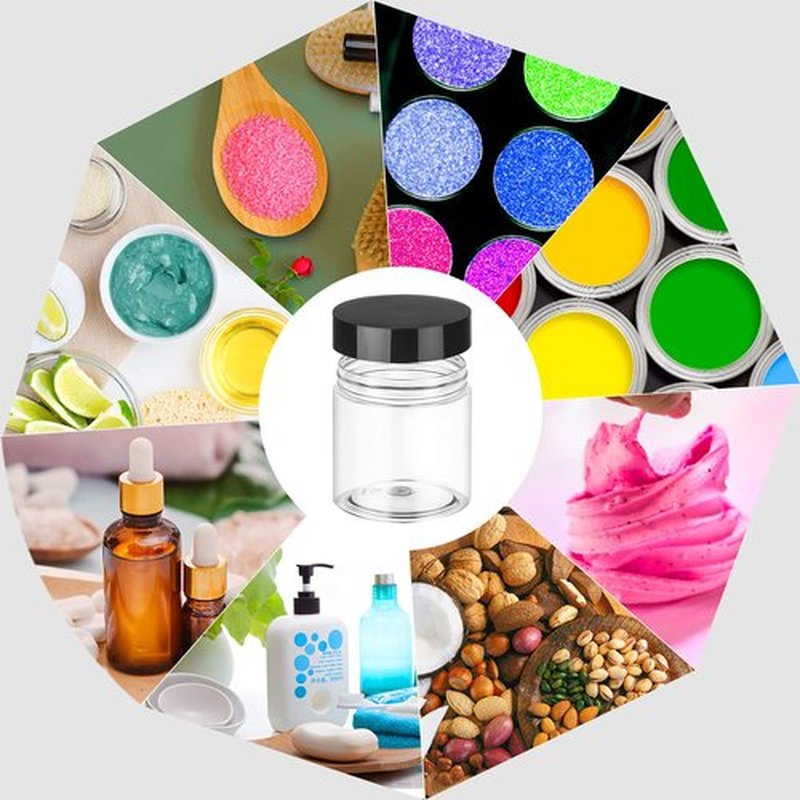 Hajoyful Plastic Jars with Lids 4OZ 48PCS,Small Cosmetic Slime Containers Clear Travel Round Jars Empty Refillable Sample Containers Leak Proof Pot Jars with Black Lids for Lotion, Cream, Cosmetics
