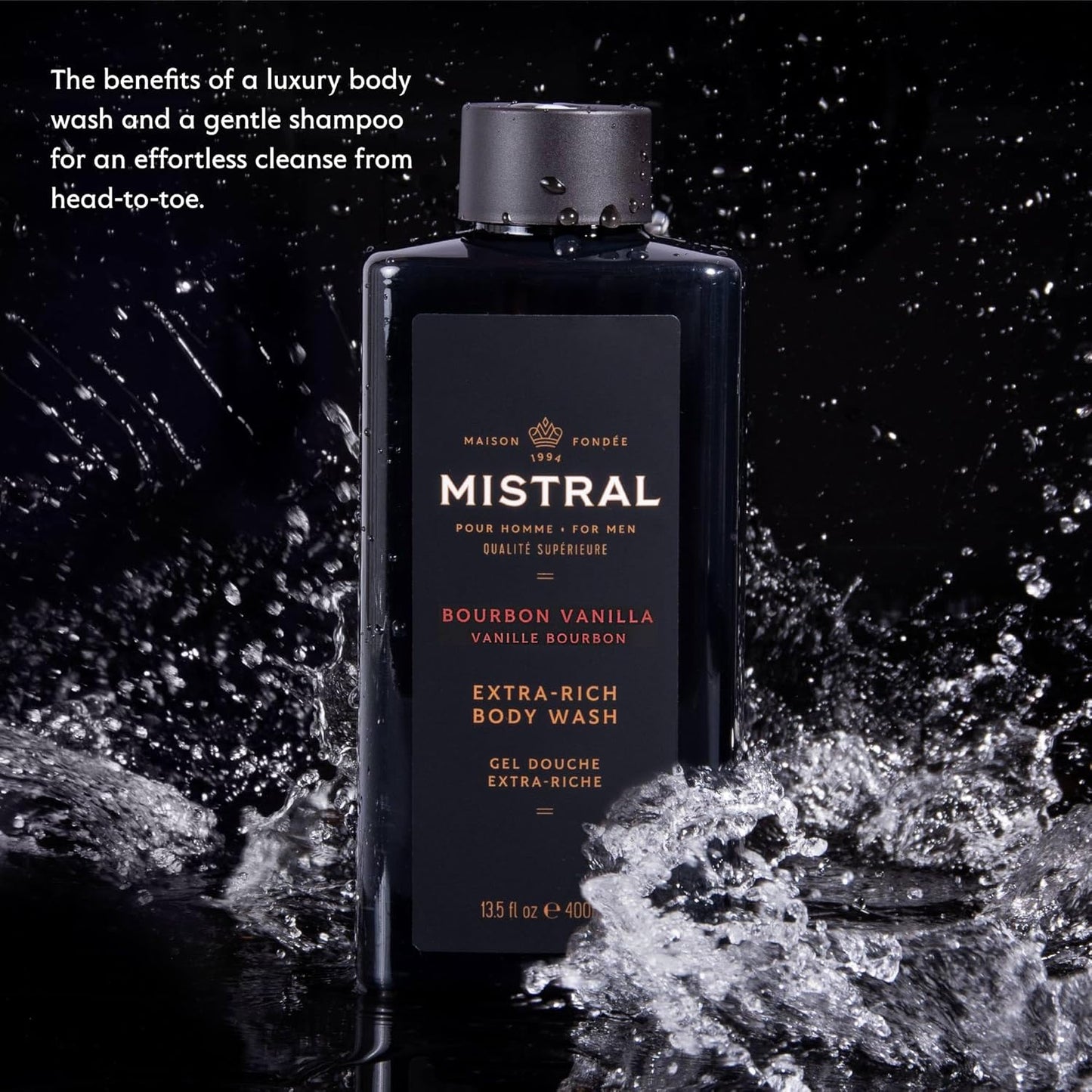 Men's 2-in-1 Body Wash & Shampoo - Black Amber, 13.5 oz | Natural, SLS & Paraben Free
