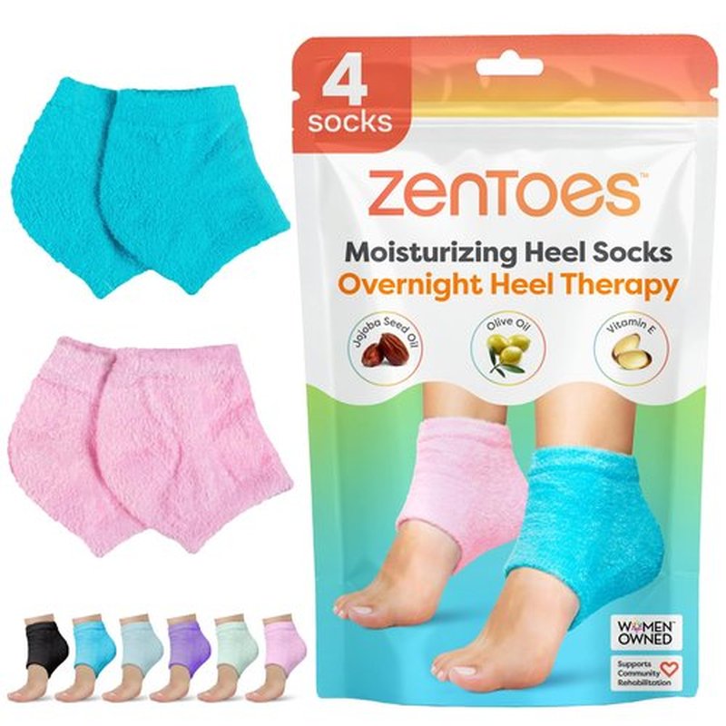 ZenToes Moisturizing Fuzzy Sleep Socks with Vitamin E, Olive Oil and Jojoba Seed Oil to Soften and Hydrate Dry Cracked Heels (Regular, Blue and Pink)