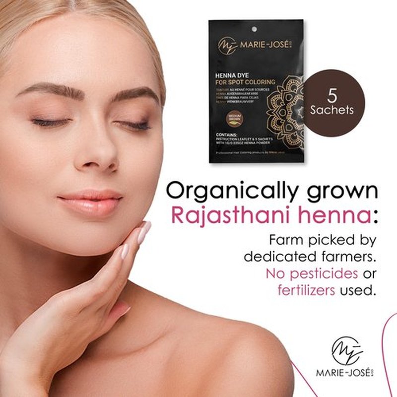Marie-José & Co Henna Dye Set - Professional Henna Tint for Spot Coloring - Good for 50 Applications (Medium Brown)