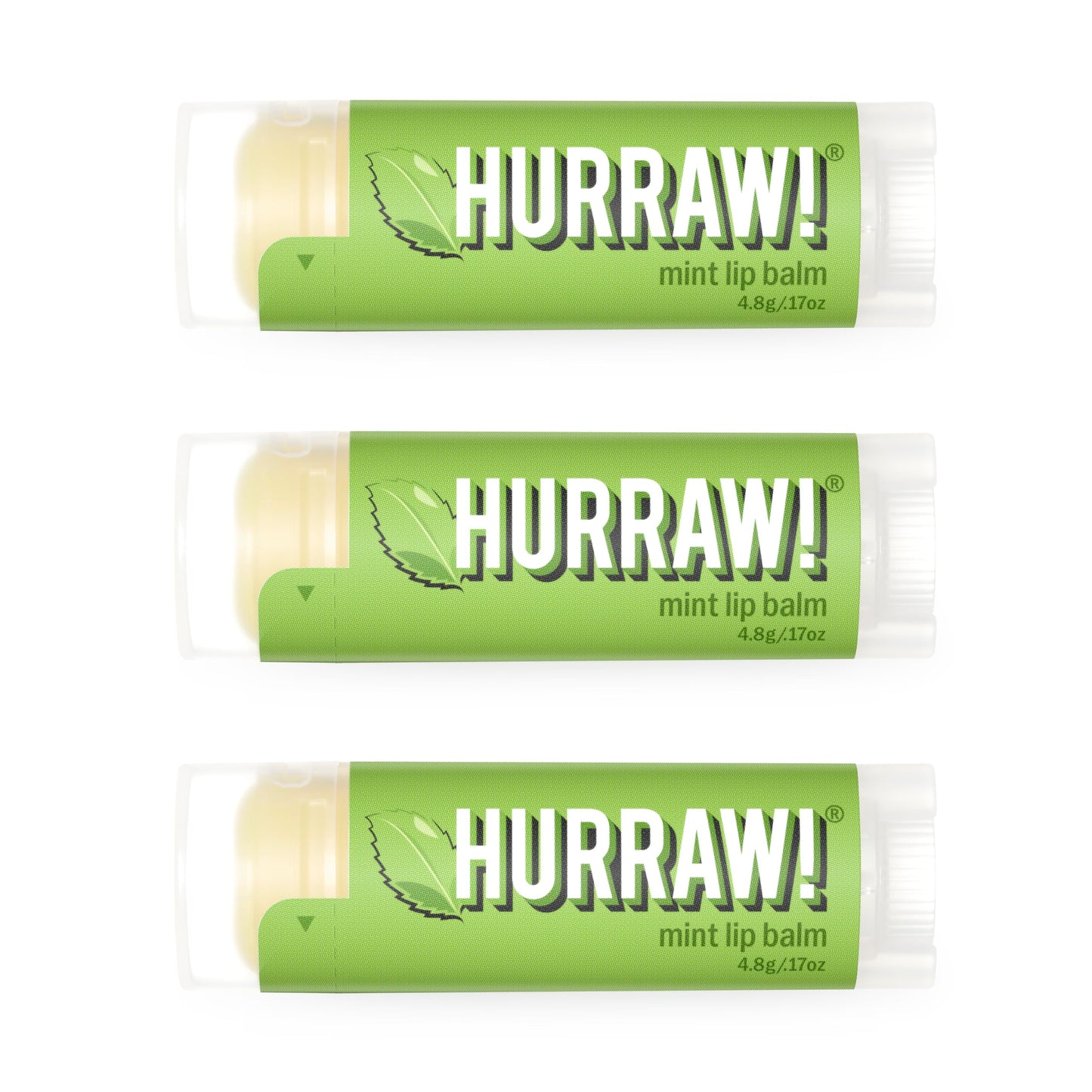 Hurraw! Mint Lip Balm, 3 Pack: Organic, Certified Vegan, Cruelty and Gluten Free. Non-GMO, 100% Natural Ingredients. Bee, Shea, Soy and Palm Free. Made in USA
