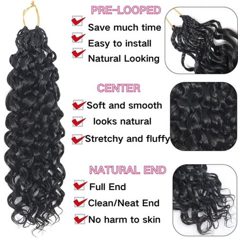 Gogo Curl Crochet Hair 18 Inch 8 Packs Pretwisted Curly Crochet Hair Pre looped Ocean Wave Crochet Hair Water Wave Deep Twist Crochet Synthetic Braiding Hair for Women Girl Kids (18 Inch 8 Packs 1B)