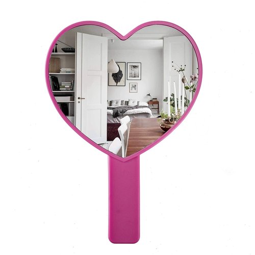 TBWHL Heart-Shaped Travel Handheld Mirror, Cosmetic Hand Mirror with Handle (Rose Red, 1Pack)
