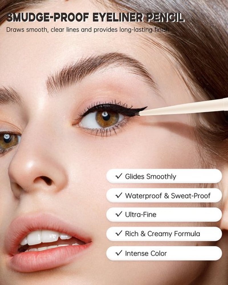 Light Brown Eyeliner Gel Pencil, Waterline Eyeliner Waterproof Smudge Proof, Ultra-Fine Tip, Matte Gel Cream Smooth Texture, Quick-Drying Long-Lasting, High Pigmented Eye Liner Pen Makeup for Women-03