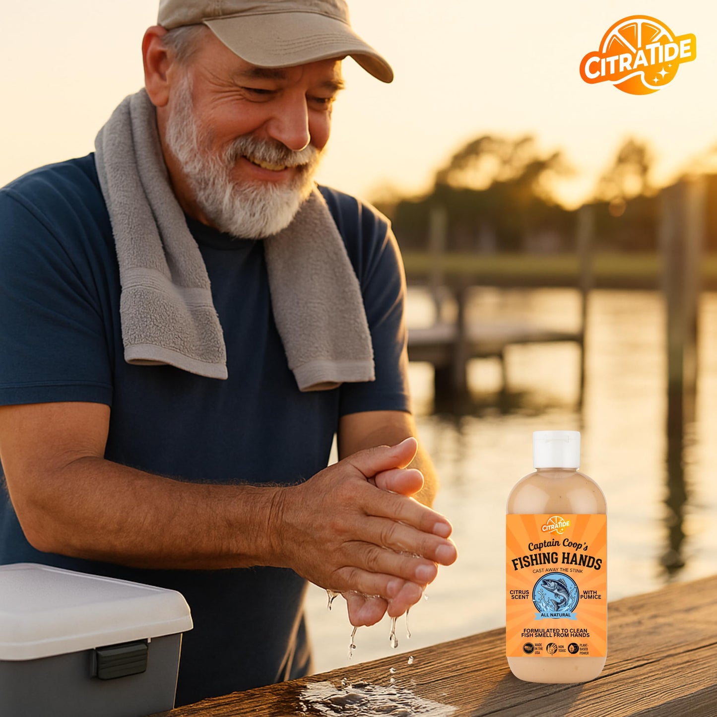 CITRATIDE Captain Coop’s Fishing Hands – Chemical-Free Citrus Hand Scrub & Odor Remover – Removes Fish Smell & Grease – Gentle on Skin – Great for Fishermen, Mechanics & Gardeners – Made in USA (8 oz)