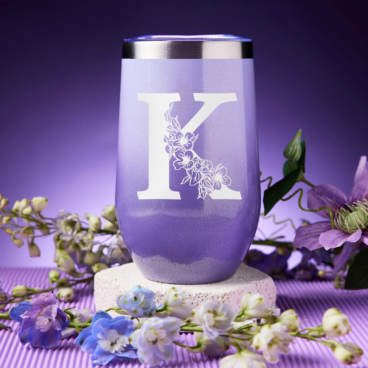 Personalized Gifts for Women, Mom, Wife, Girlfriend, Sister, Friends, Her - Customized Birthday, Christmas, Valentine's Day, Mothers Day Gifts - Initial Lavender Spa Gift Basket Set (K)