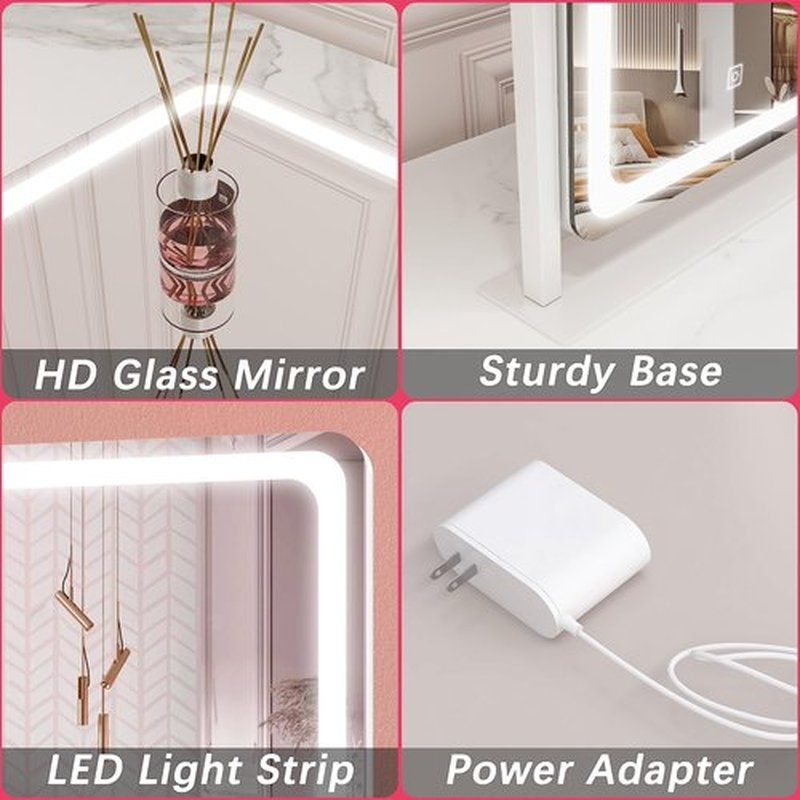 ROLOVE Vanity Mirror with Lights, 12.6"×15" LED Makeup Mirror, Lighted Makeup Mirror with Lights, Smart Touch Control Dimmable 3 Modes Light, Lighted Up Mirror for Makeup Desk, Bedroom, Dressing Room
