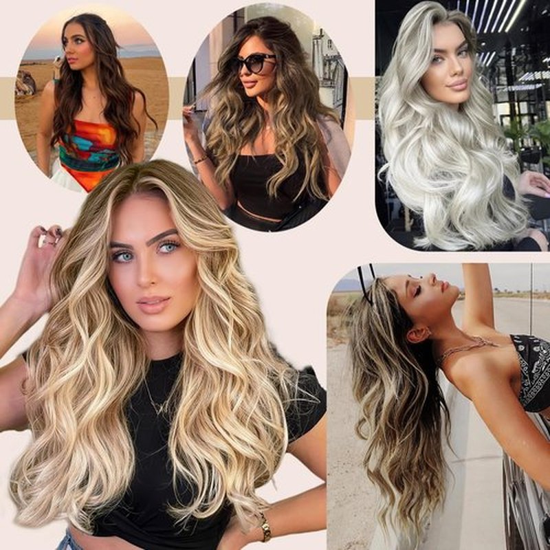 QGZ Clip in Hair Extensions for Women 4 PCS Set of Thick, Synthetic Long Wavy Hair Extension 20 Inch Light Blonde