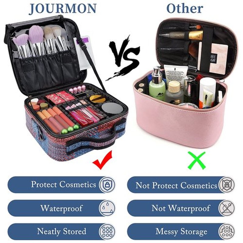 JOURMON Travel Makeup Bag Train Case Cosmetic Case Organizer Portable Artist Storage Bag with Adjustable Dividers for Cosmetics Makeup Brushes Toiletry Jewelry Digital Accessories(Fuchsia,S)