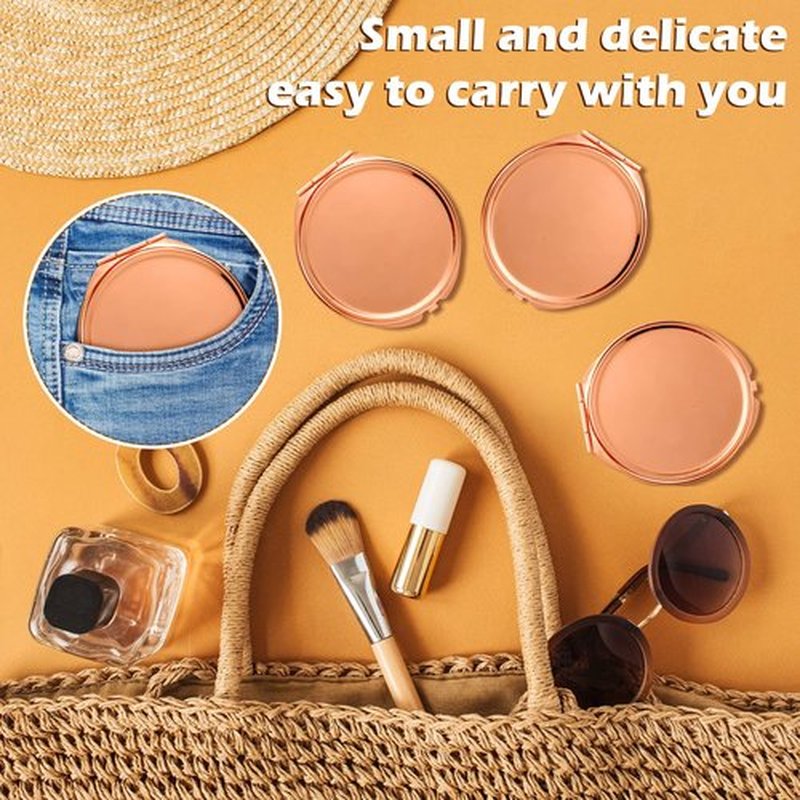 8 Pcs Compact Mirror Bulk with 1X 2X Magnification Double Sided Mini Travel Makeup Mirror Small Portable Pocket Mirror Folding Round Purse Compact Mirrors for Women Bridesmaid Gifts(Rose Gold)