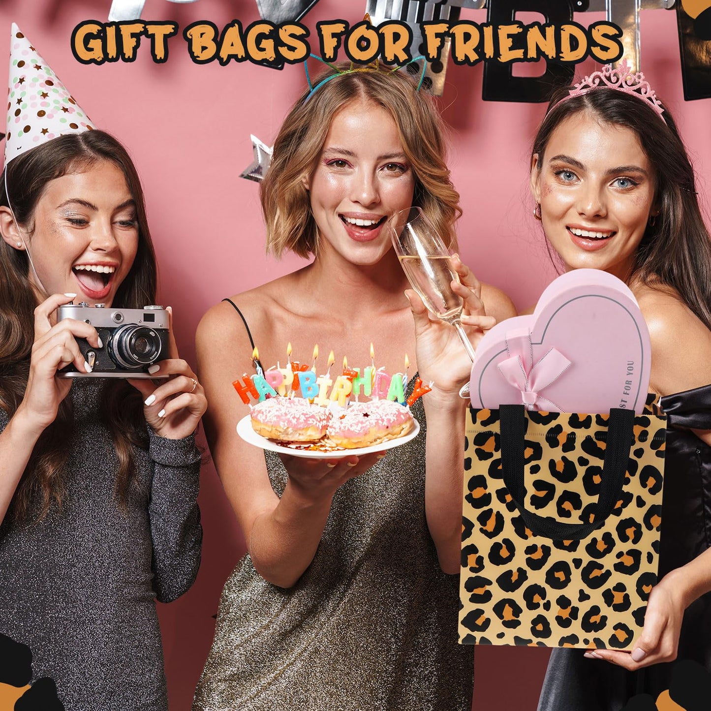 Supervitae 24 Pack Leopard Print Gift Party Bags Medium Animal Print Party Decoration Supplies Reusable Non Woven Totes for Birthday Jungle Baby Shower Favor(9.8" x 7.9" x 3.9")