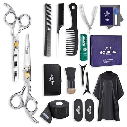 Equinox Professional Hair Scissors Set - Pro Barber Kit, Includes Hair Cutting Scissors, Thinning Shears, Straight Razor, 3 Combs, Clips, and Grippers - Hair Salon & Barber Supplies, Hair Tools