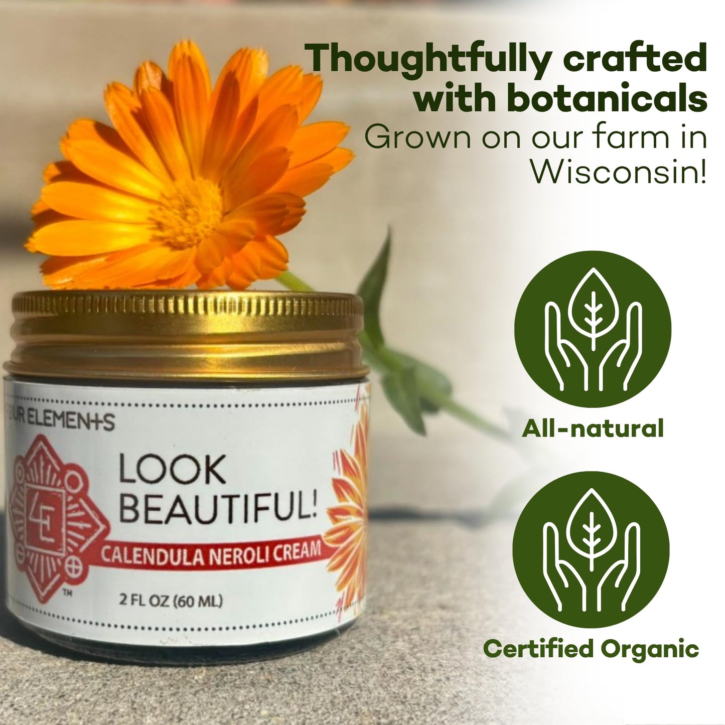 Four Elements Calendula Neroli Face Cream 2oz | Organic Moisturizer