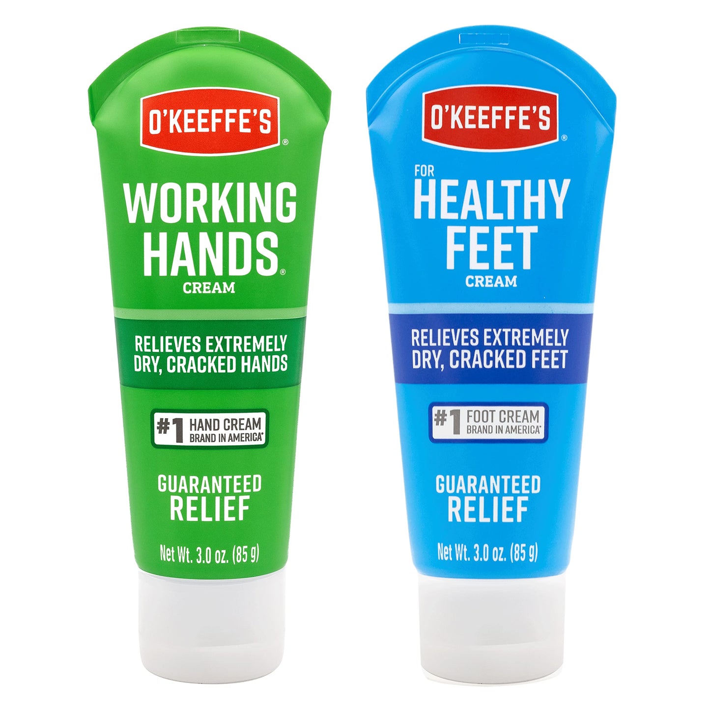 O'Keeffe's Working Hands Hand Cream (3 oz Tube) and Healthy Feet Foot Cream (3 oz Tube) - Repairing Skincare for Extremely Dry, Cracked Hands and Feet, Travel Size