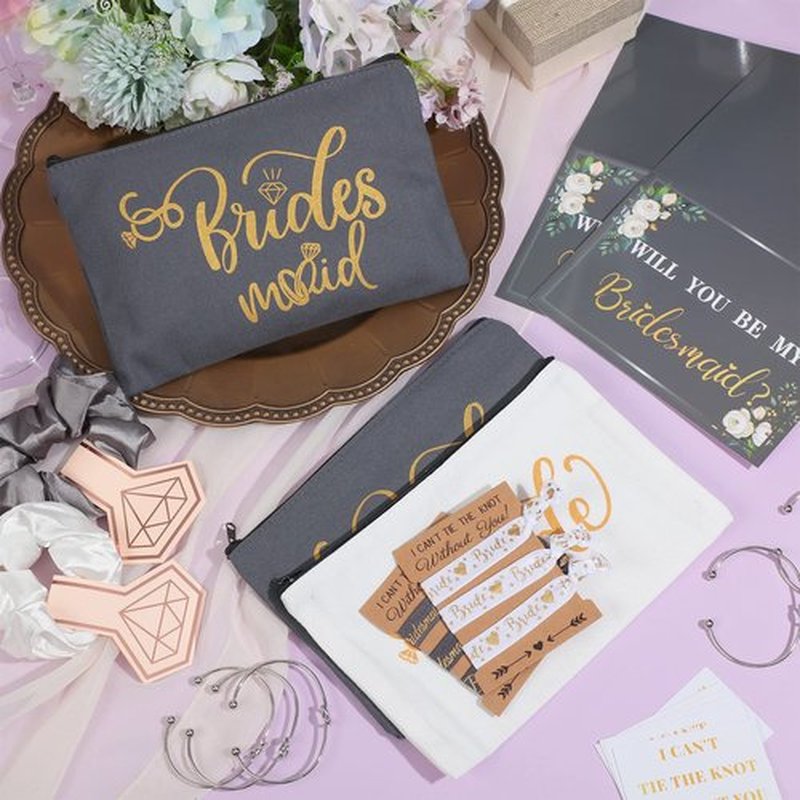 Jutom 63 Pcs Bridesmaid Proposal Gifts Bulk Maid of Honor Gifts Matron of Honor Gifts Brides Bridesmaid Cosmetic Makeup Bag Hair Knotted Bracelets Invitation Cards for Wedding Bachelorette (Honor)