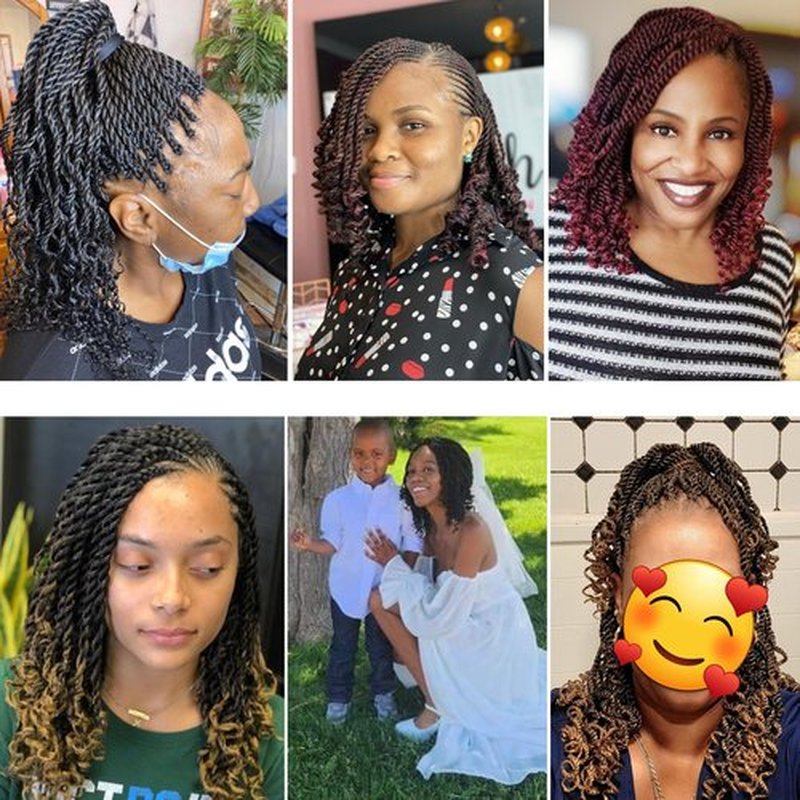 Wavy Senegalese Twist Crochet Hair For Black Women 8 Inch 10 Packs Senegalese Twist Braiding Hair Crochet Twists Pre Looped Twist Crochet Hair Curly Crochet Twist Hair With Curly Ends(1B/PURPLE)