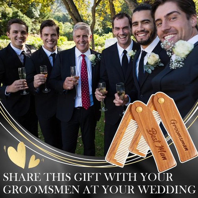 Lineshading 6 Pcs Folding Beard Comb for Men Groomsmen Gift Best Man Gift Pocket Combs Bulk Hair Mustache Comb for Grooming Detangling Wedding Favor Gift (Wood Color,Wooden)
