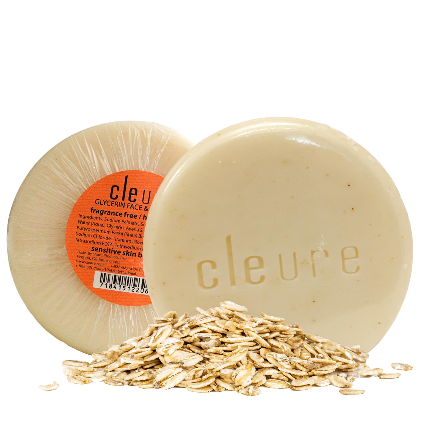 Cleure Face & Body Bar - Gentle Soap Cleanser for Sensitive Skin Infused w/Soothing Oatmeal - Gluten, SLS & Fragrance Free (3 oz, Pack of 1 Bar)