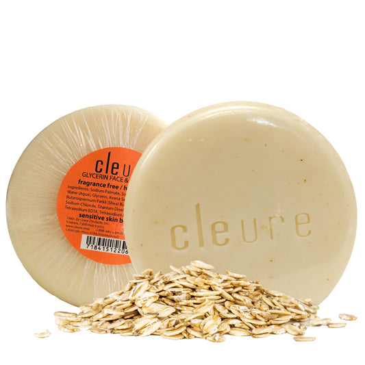 Cleure Face & Body Bar - Gentle Soap Cleanser for Sensitive Skin Infused w/Soothing Oatmeal - Gluten, SLS & Fragrance Free (3 oz, Pack of 1 Bar)