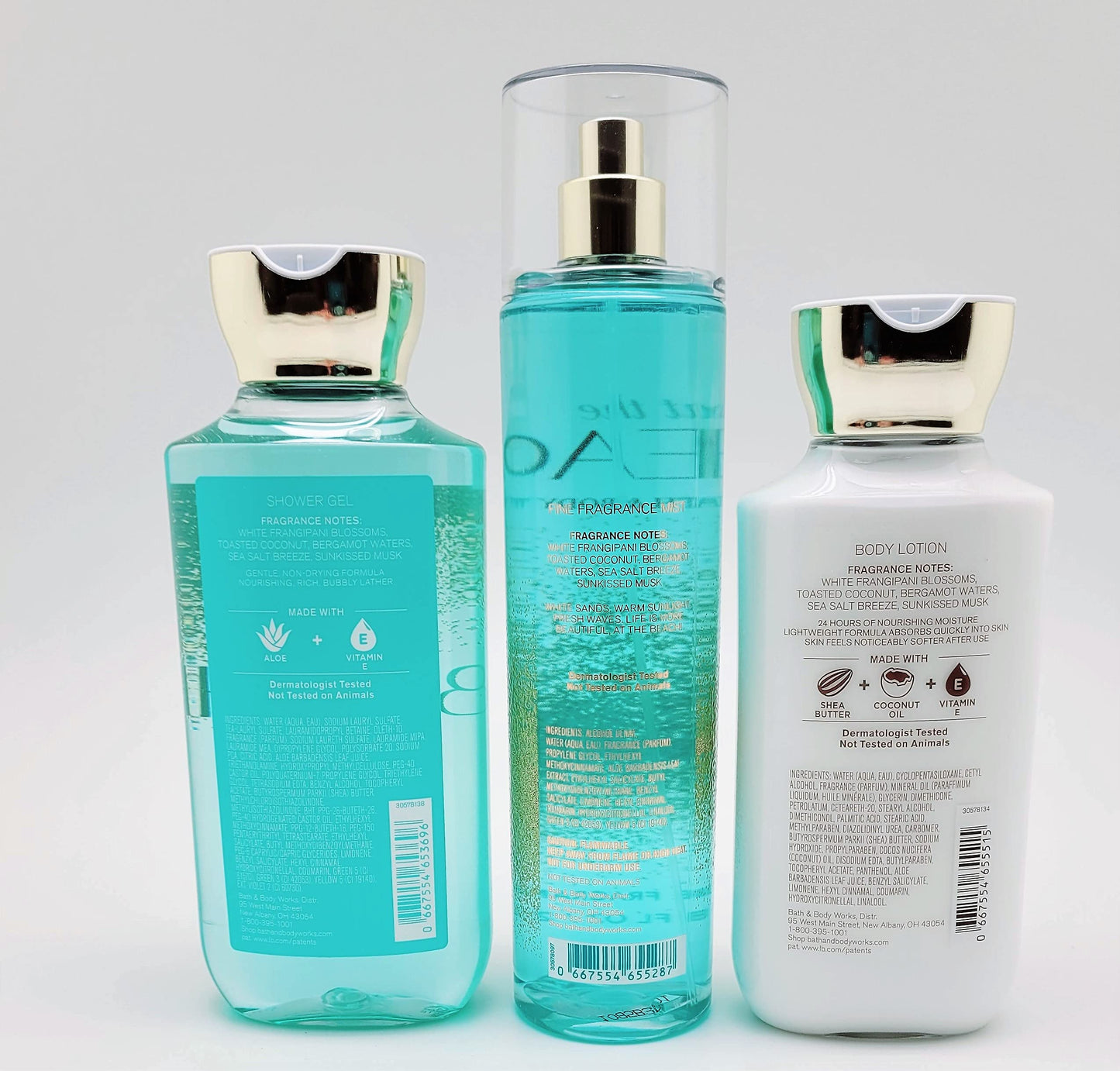 Bath & Body Works - At the Beach - 3 pc Trio Bundle - Shower Gel, Fine Fragrance Mist and 24-Hour Moisture Body Lotion -2020, Full Size