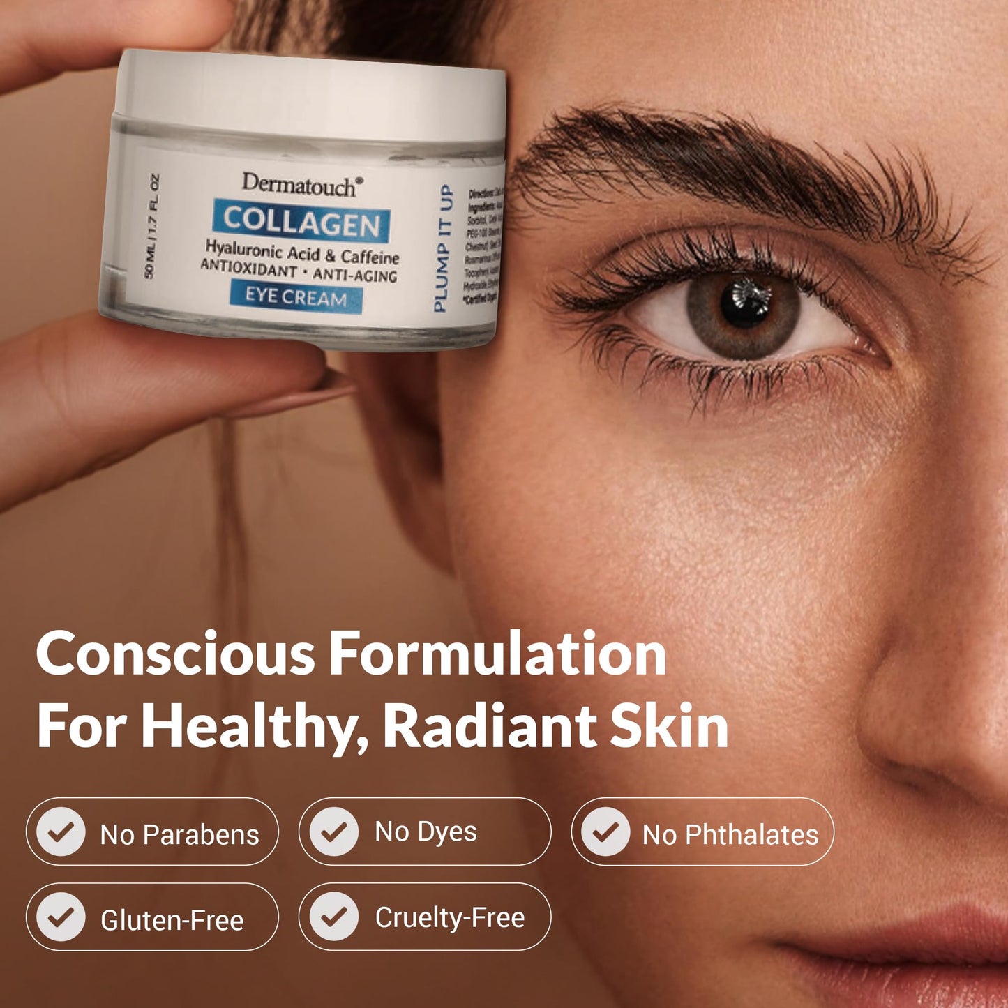 Dermatouch Collagen Eye Cream - Hyaluronic Acid and Caffeine Antioxidant Skin Treatment, Wrinkle Reducer, 1.6 Oz.