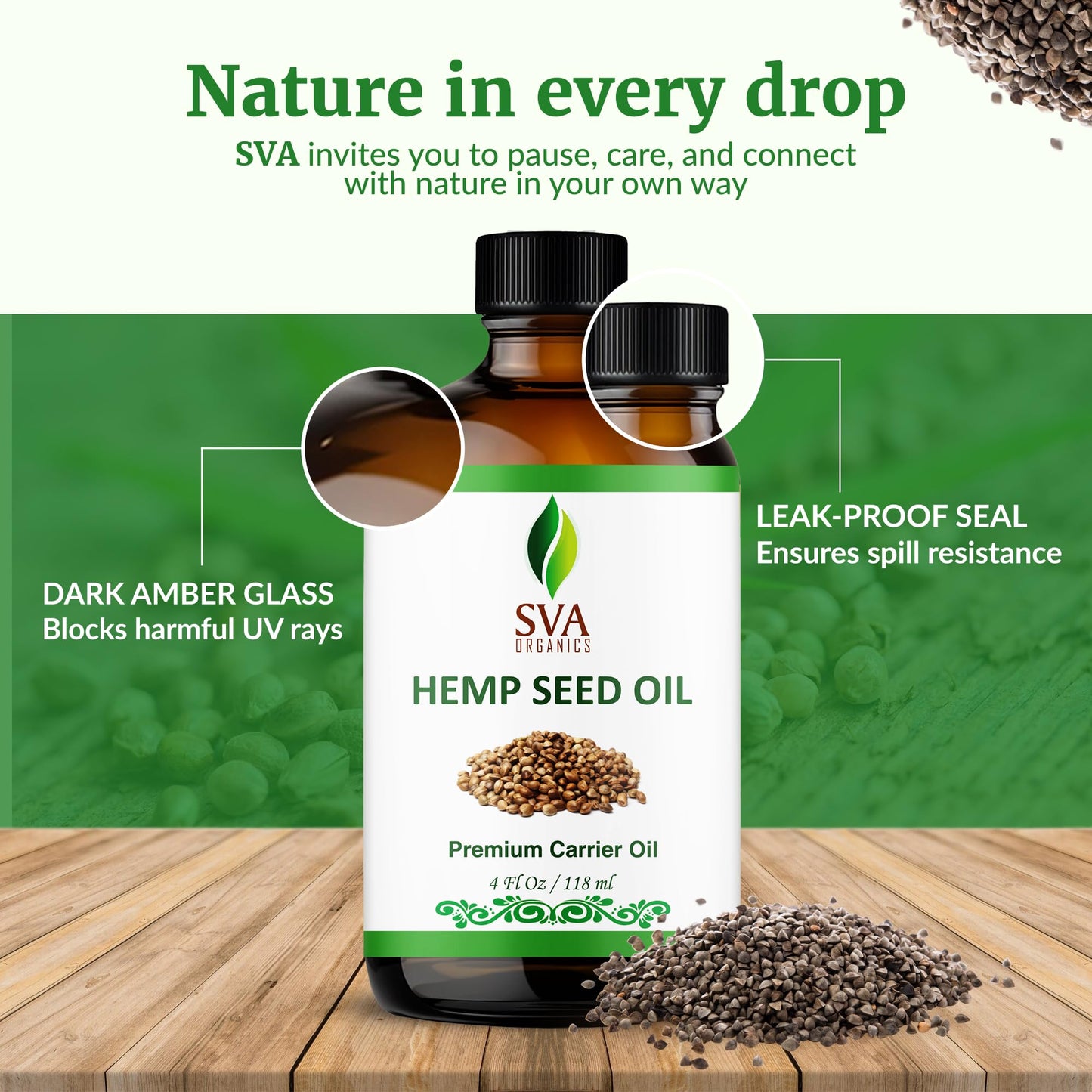 SVA ORGANICS Hemp Seed Oil Cold Pressed 4oz (118 ml) Premium Carrier Oil With Dropper For Skin Care, Hair Care, Scalp Massage, Body Massage, Hair Products, Cosmetics & Soap