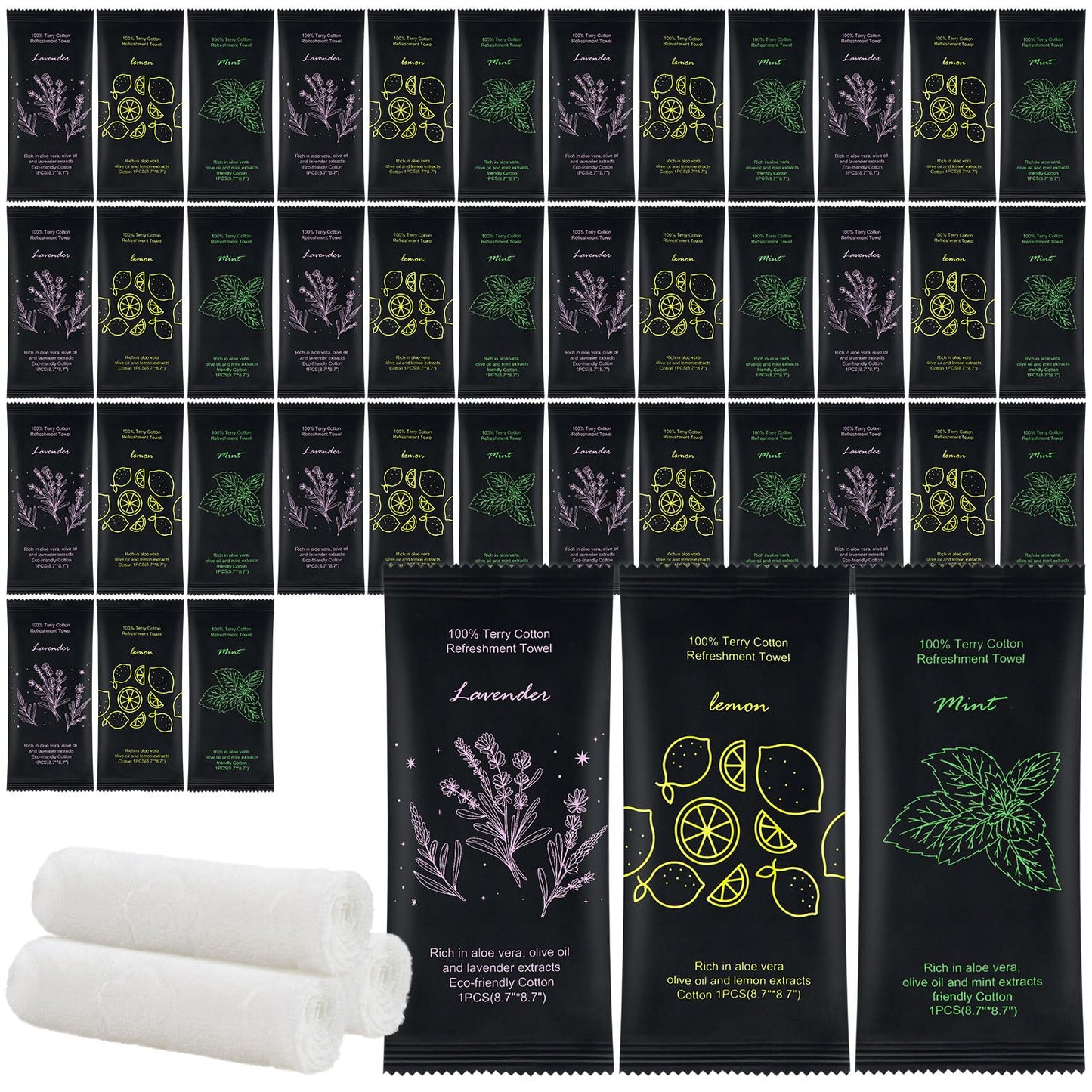 Moist Cotton Towel Bulk Moist Towelettes Individually Wrapped 8.7" x 8.7",White Towel Services,Refreshment Pre Moistened Towels Peach,Rose and Coconut for Sport Party Spa