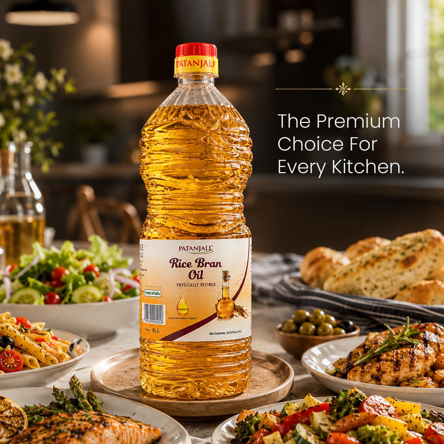 Patanjali Rice Bran Oil, 1 Liter (33.82 fl oz) – Refined Cooking Oil for Everyday Indian & Asian Cooking, Neutral Flavor
