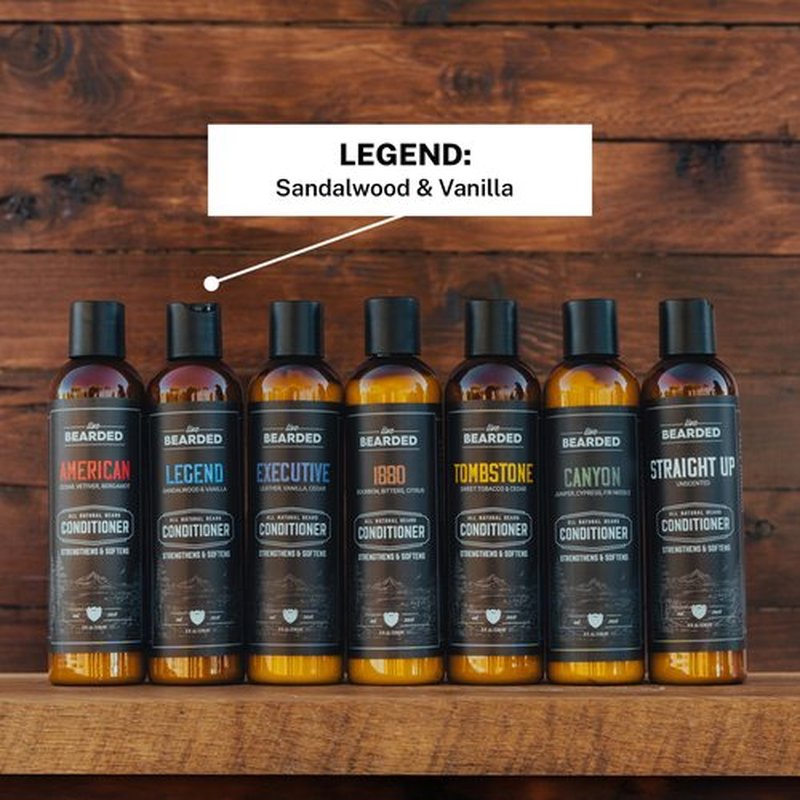 Live Bearded: Beard Conditioner - Legend - Facial Hair Conditioner - 8 oz. - Strengthens and Softens - All-Natural Ingredients with Biotin, Coconut Oil, Argan Oil, and Caffeine - Made in the USA