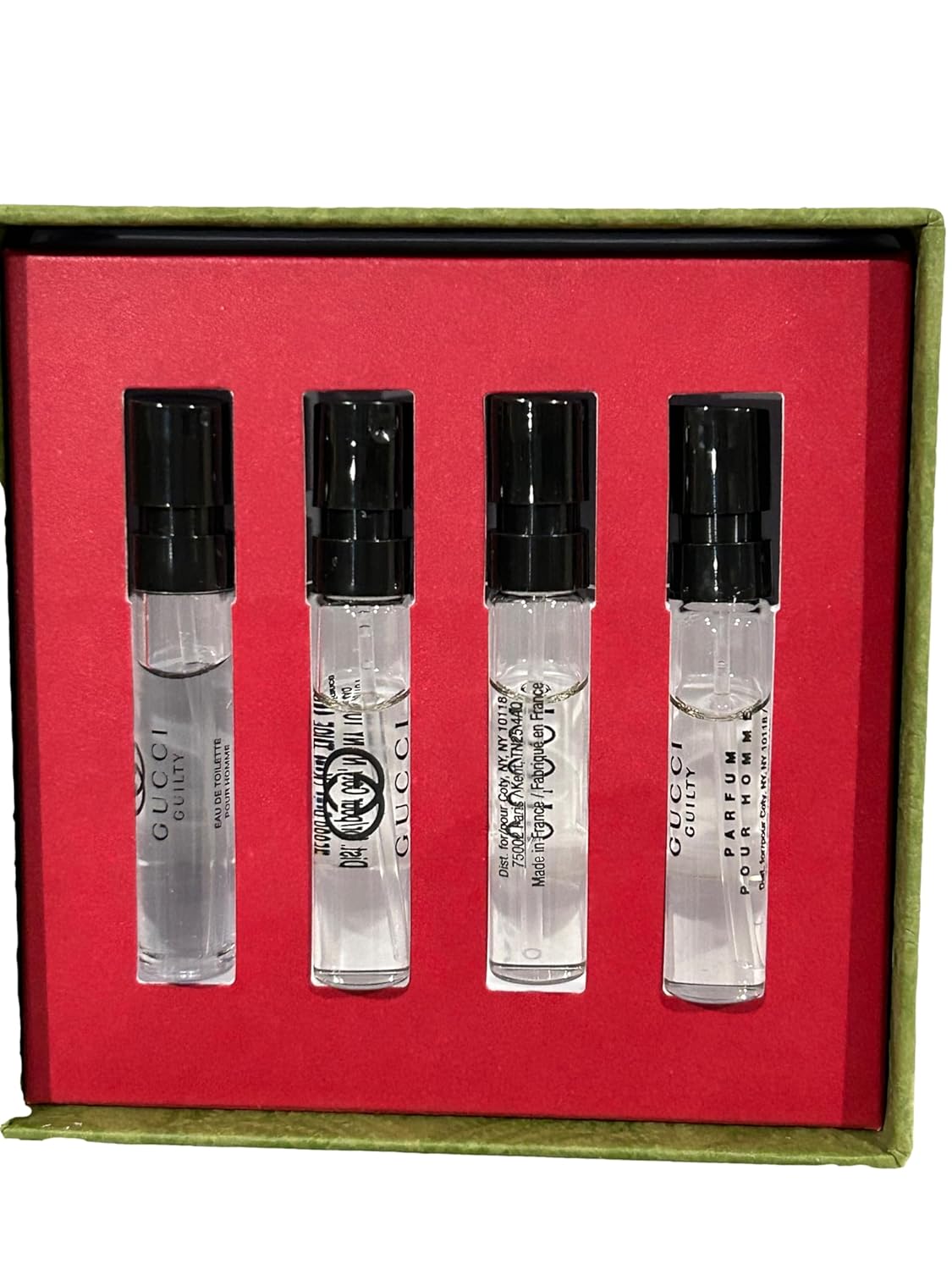 Gucci GUILTY Sample Perfume MEN GIFT SET Guilty Pour Homme EDT, Guilty Parfum, 2 x Guilty Pour Homme - 1.5 ml / 0.05 oz - set of 4 spray samples (9094)
