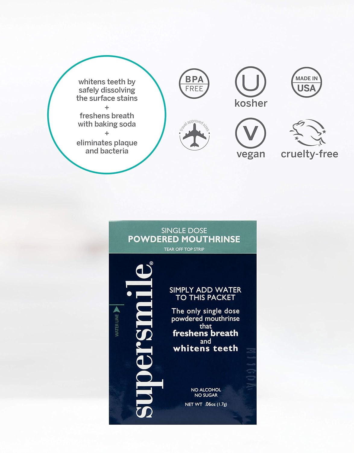 Supersmile Powdered Mouth Rinse - Freshen Breath & Whiten Teeth - TSA Approved Travel Pack