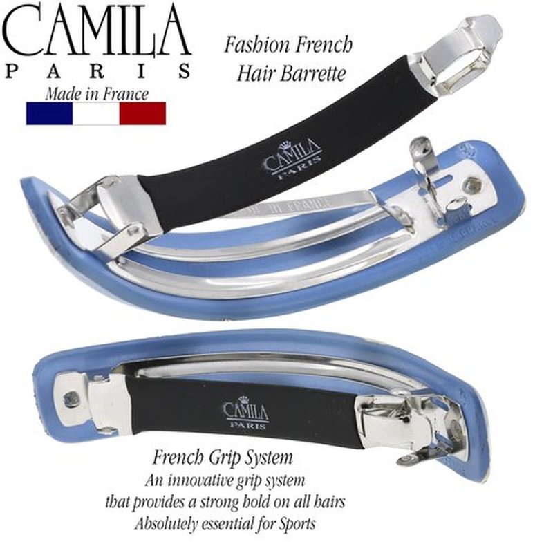 Camila Paris CP3333 French Hair Barrette Clip for Girls, Blue, Rubberized Metal Clasp Strong Hold Grip Hair Clips for Women, No Slip Durable and Styling Girls Hair Accessories, Made in France