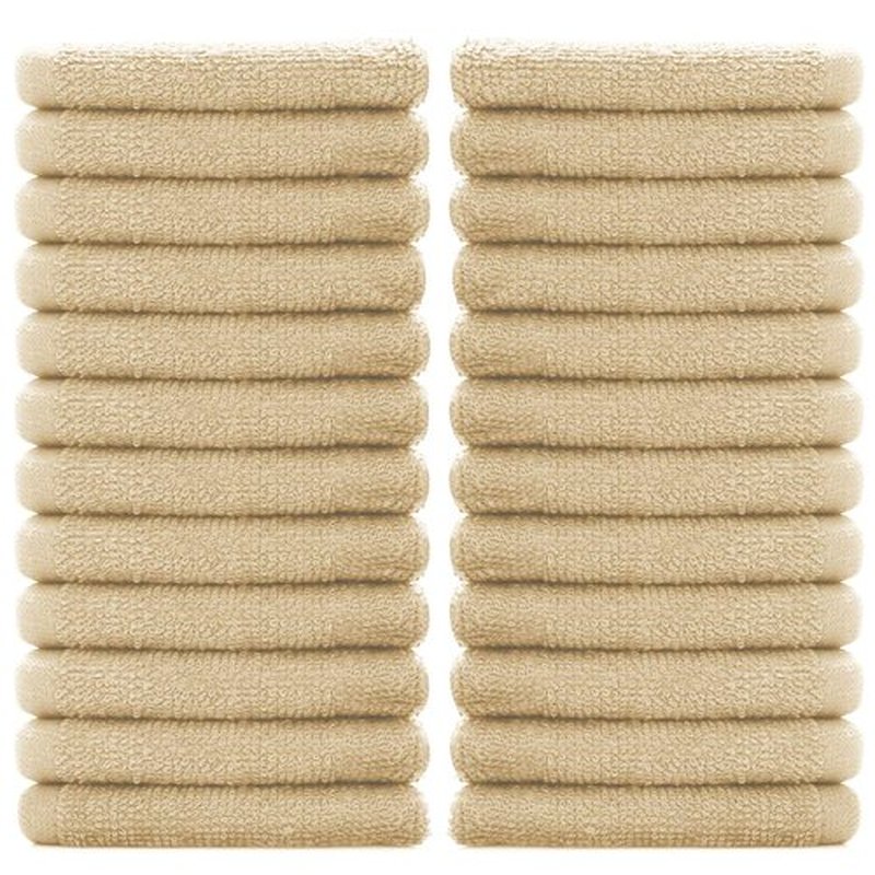 DAN RIVER 100% Cotton Washcloths 24 Pack Premium Quality Face and Body Cloth, Quick Dry Essential Towels for Bathroom, Hand, Kitchen & Cleaning, Baby Washcloths | 12X12 in | 400 GSM | Tan