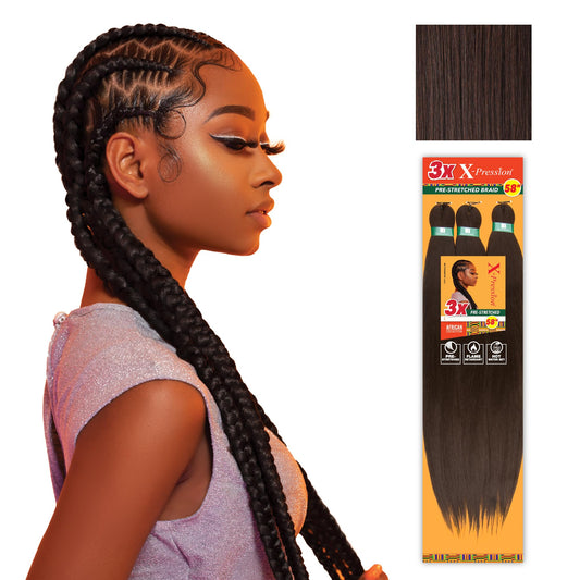 Sensationnel X-pression prestretched braiding hair - 3x braid 58 inch all kanekalon flame retardant synthetic braid for box braids and twists (4 pack, 4 MEDBROWN)