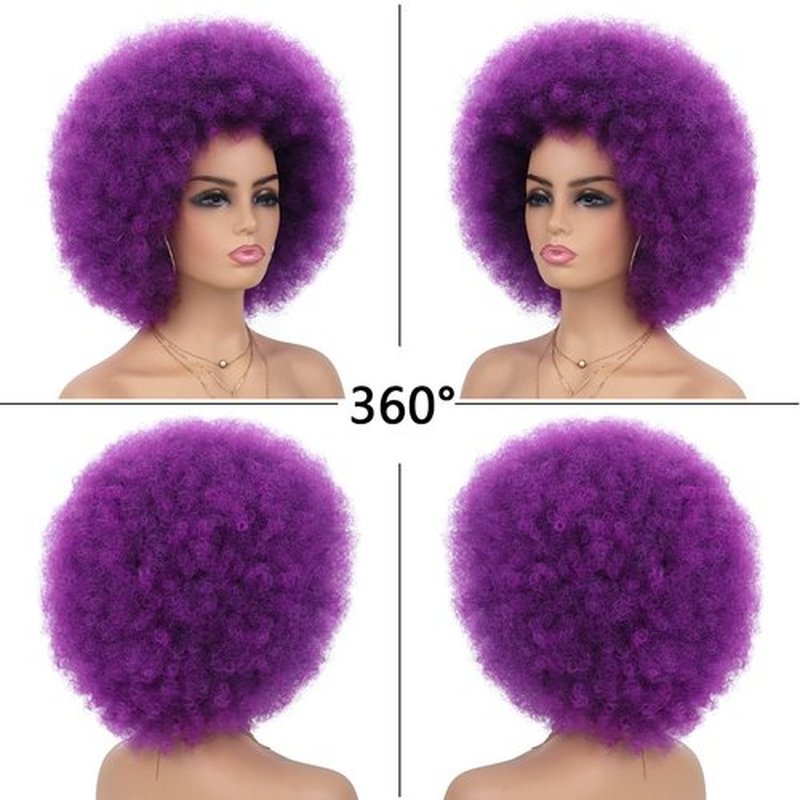G&T Wig 70s Afro Puff Wigs for Black Women Glueless Wear and Go Wig Short Afro Synthetic Wig Fluffy Shoulder Length Heat Resistant Natural and Soft Kinky Curly Wig(Dark Purple)