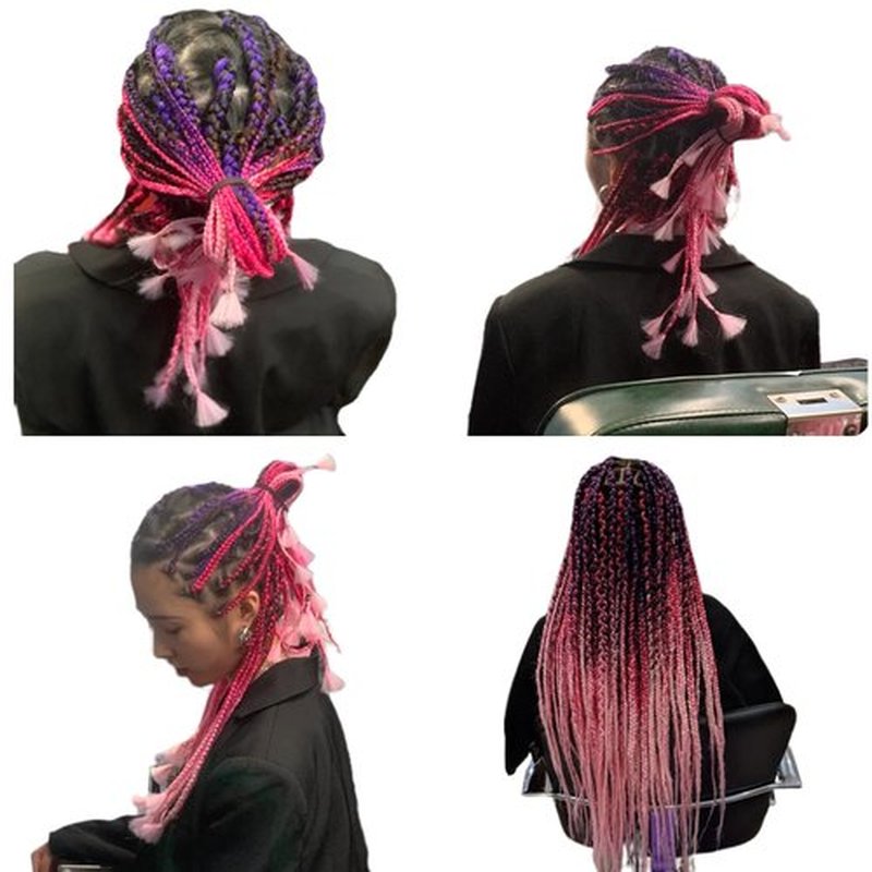 Braiding Hair Extension Jumbo Ombre Colorful for Crochet Braiding 6 Packs (High temperature, Synthetic Fiber, 24 inches) (6 Bundles, Purple to Peach to Pink)