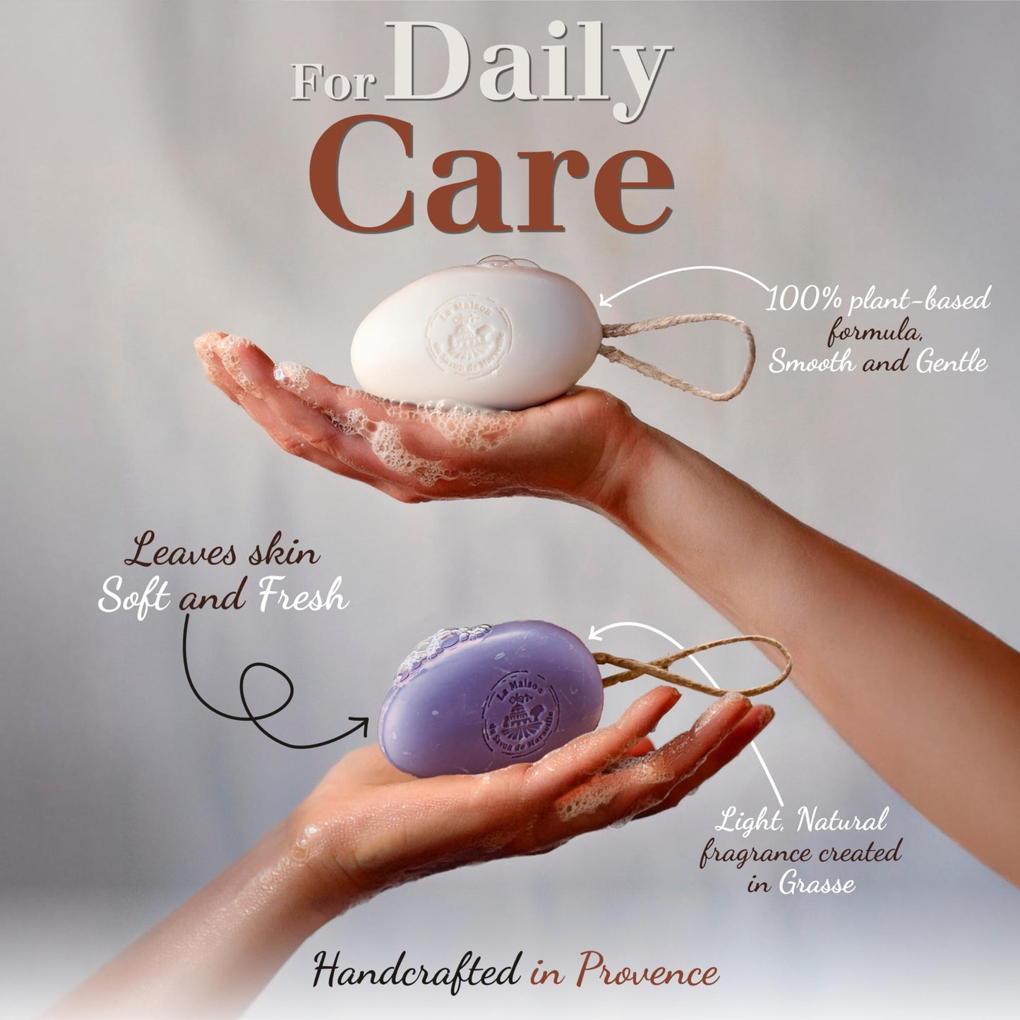 La Maison du Savon - Donkey Milk French Soap on a Rope Duo - Moisturizing Hand & Body Soap Bars with Organic Shea Butter, Donkey Milk - Natural Ingredients - Solid Soap Made in Provence - 2 x 6.2 Oz