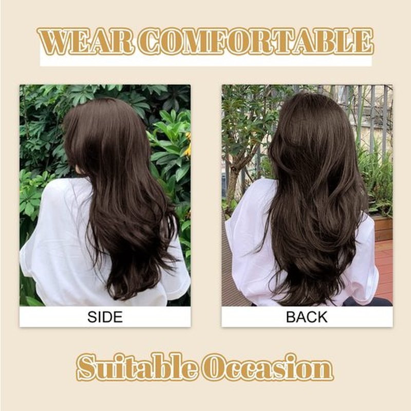 FREEMEIGE Clip in Hair Extensions Hair Extensions for Women Hair Extension Straight Layered Hair Extensions Clip ins Brown Synthetic Heat Resistant Long Wavy Daily Use 20 Inch