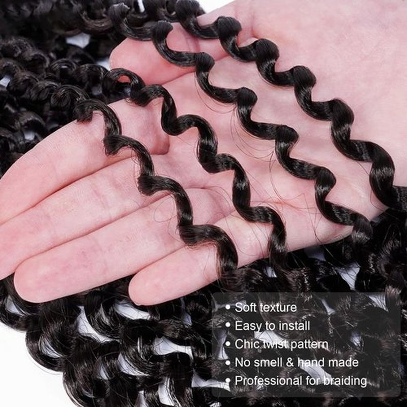 Pelokaa Passion Twist Hair - 18 Inch 7packs Jet Black Water Wave Crochet Braids Synthetic Braiding Hair Extensions (18 Inch, #1-7P)