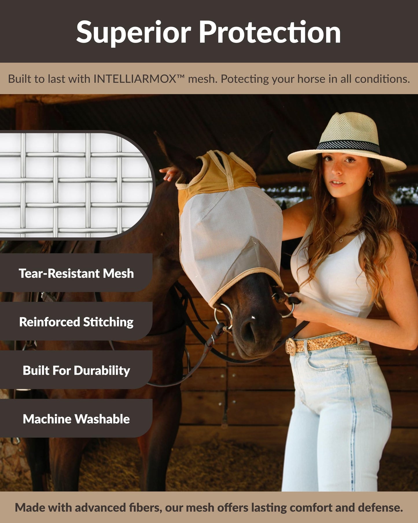 TSZ Horse Fly Mask Standard No Ears - UV Block 70% Breathable Soft Fleece Padding Fly Masks for Horses Flymask Durable Fly Control Comfortable Adjustable Straps All-Day for Equines