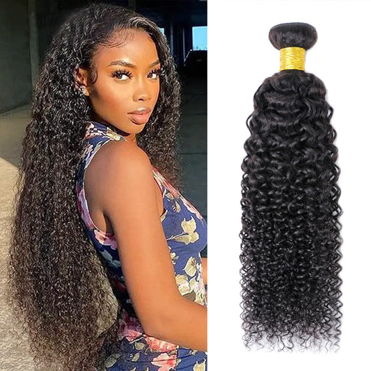 Viyaviya Kinky Curly Human Hair Bundles Thick Weave Virgin Full Head Natural Black Color Can Be Dyed 1 Bundle 100g 28 Inch One Bundles 100% Unprocessed Extensions