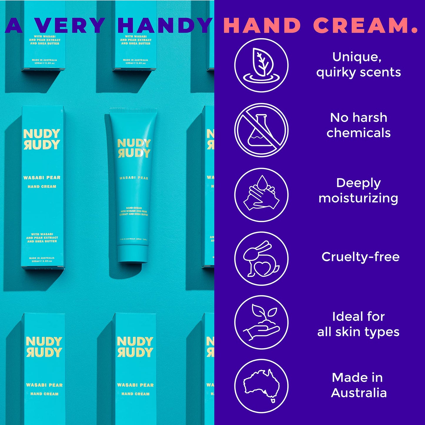 Nudy Rudy - Wasabi Pear - Hand Cream & Soap Puck Bundle - Organic Shea Butter - Natural - Non-Greasy - Moisturizer - Lotion - Hand Soap - Body Wash - All Skin Types - Skin Care - Men & Women - 4 Pack