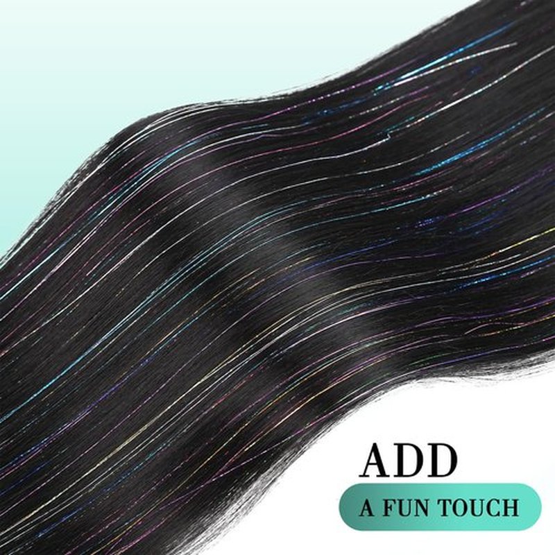 WIGER Long Straight Ponytails Tinselled Straight Hair Extension Wrap Around 26 Inch Black Synthetic Clip-in Hairpiece with Tinsel for Women