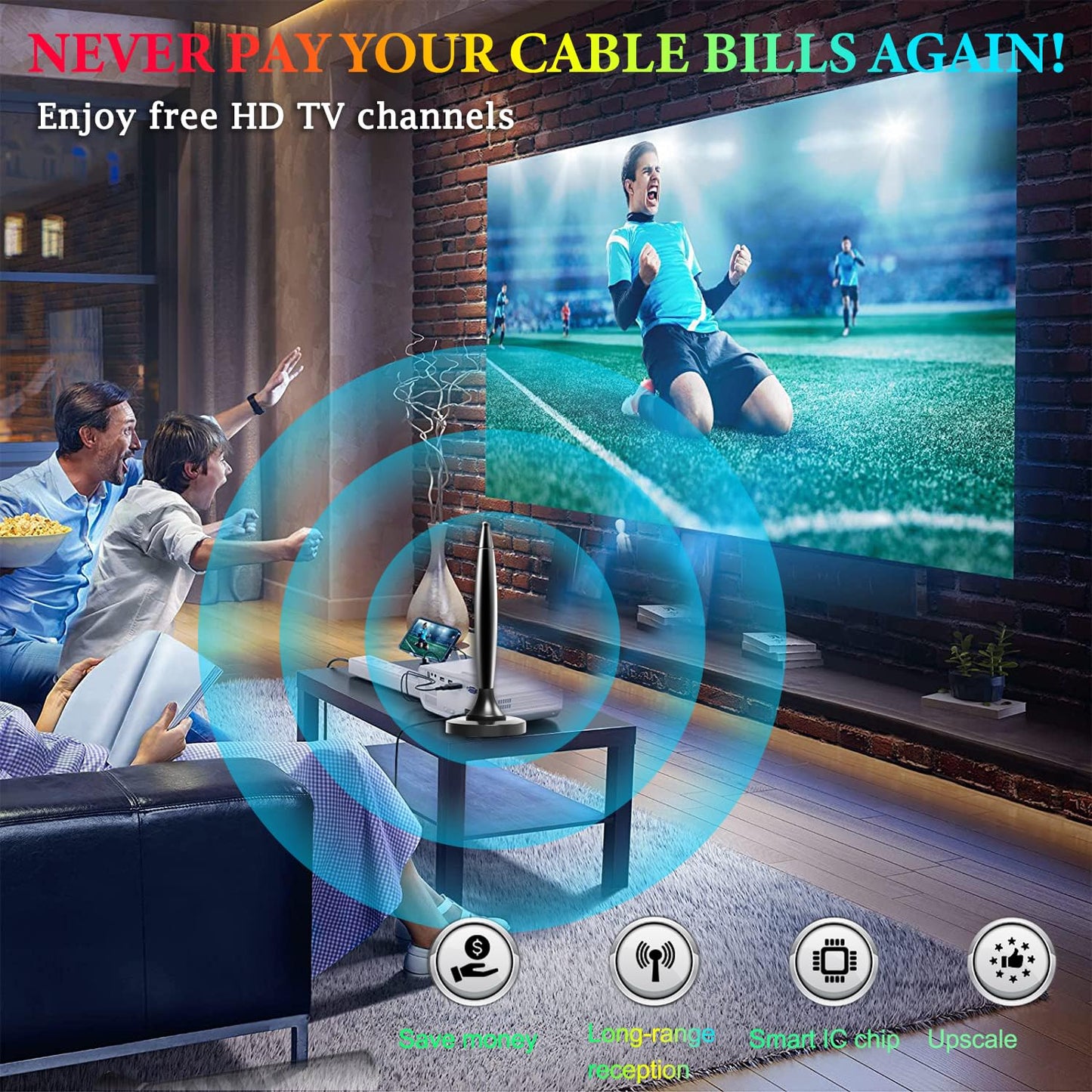 TV Antenna for Smart TV Indoor/Outdoor,Portable ATSC Freeview HDTV Antenna Long Range Reception for Local Channels 4K 8k 1080P, Easy Installation with Strong Magnetic Base All Tvs,14.5ft Coax Cable