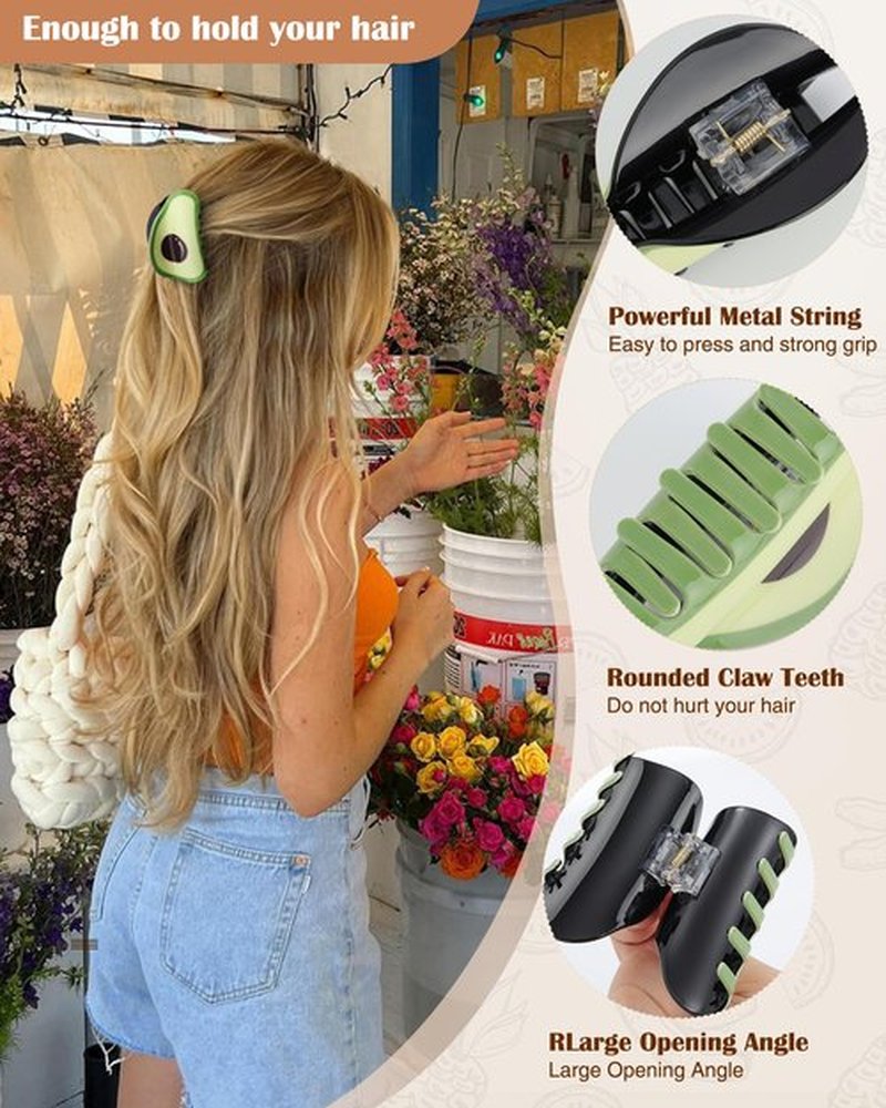 HAIMEIKANG 2PCS Fruit Hair Claw Clips - Fun Hair Clip Non-Slip Medium Cute Claw Clips for Women Girls(Watermelon + Avocado)